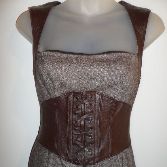 BEBE TWEED CAREER CORSET BUSTIER DRESS WOOL 4 - Picture 1 of 8